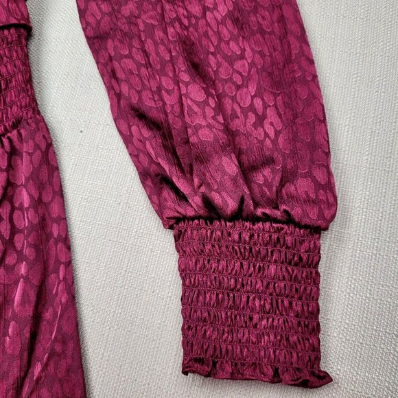 Michael Kors Julia Faux Wrap Ruffle Hem Mini Dress Size M Dark Ruby Cheetah NWT - Picture 12 of 12